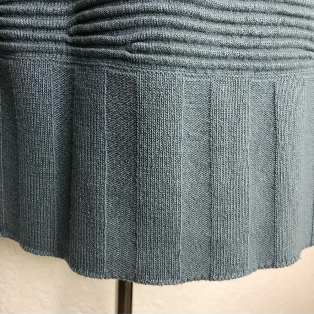 Lafayette 148 New York blue green ribbed wool cashmere blend sweater size Medium